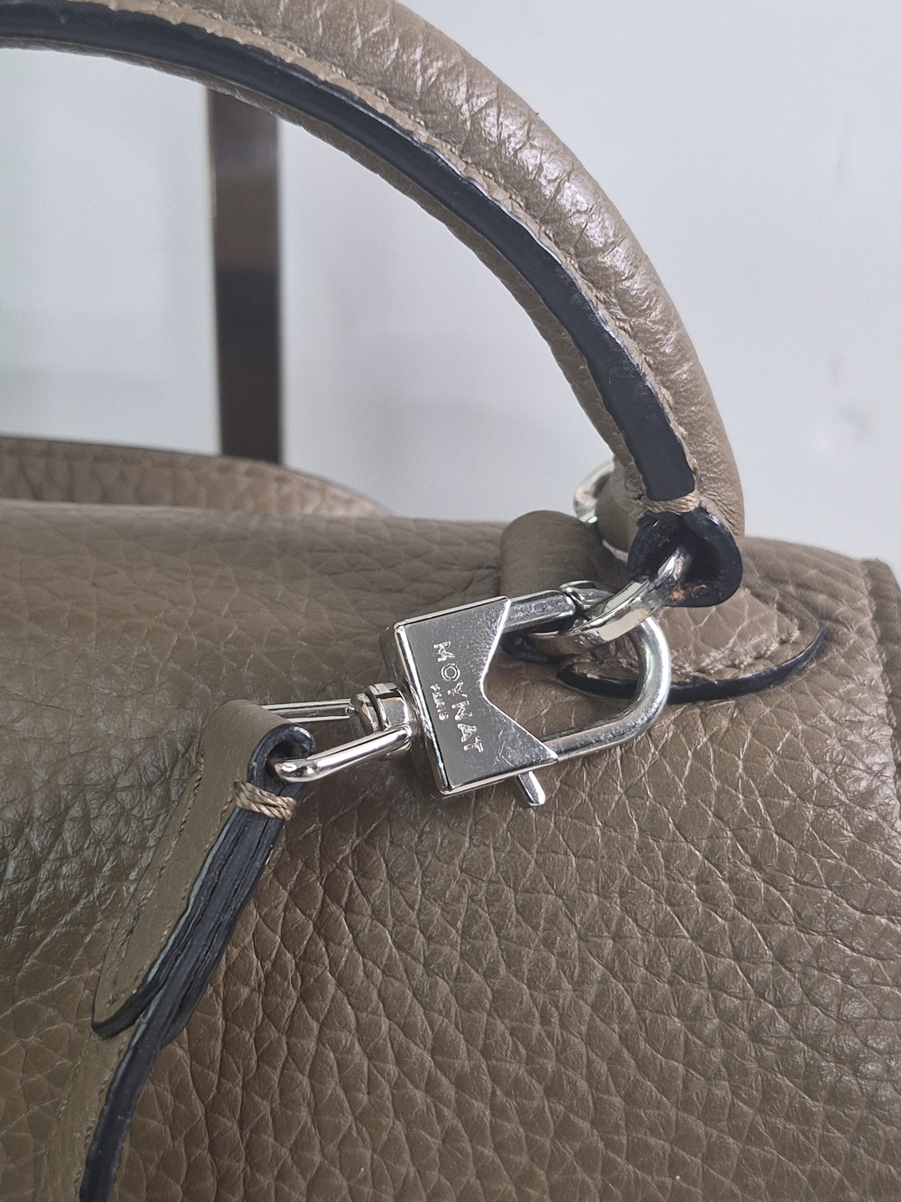 Moyna Taupe Structured Leather Top-Handle Bag with Removable Strap - Picture 3 of 16